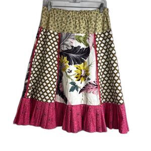 Cottage Core Patchwork Boho Mixed Print Floral Aline Handmade Midi Skirt Sz S/M